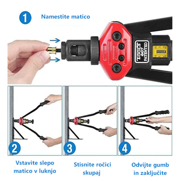 KLEŠČE ZA VTISNE MATICE M3-M10 V KOVČKU