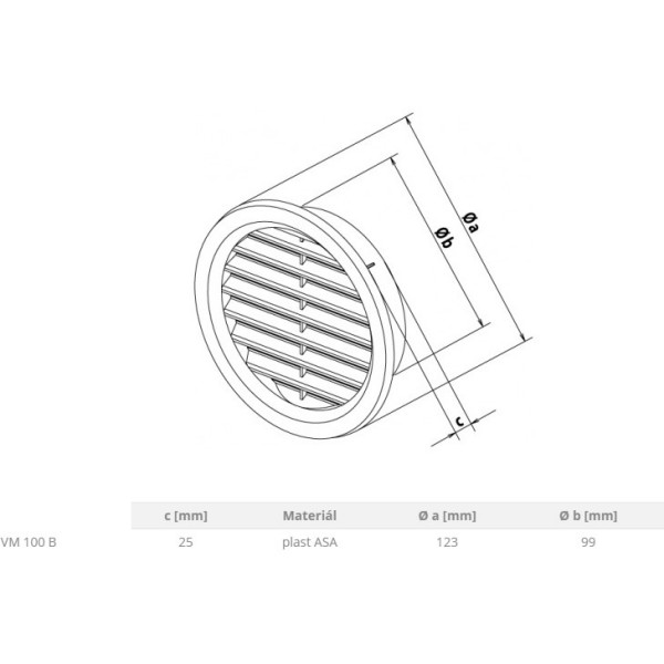 ZRAČNIK FI 123 MM BELI/RJAVI Z MREŽO