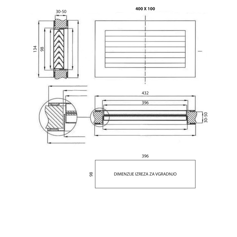 LÜFTUNGSGITTER TEHMAX 400x100 ALU ELOX