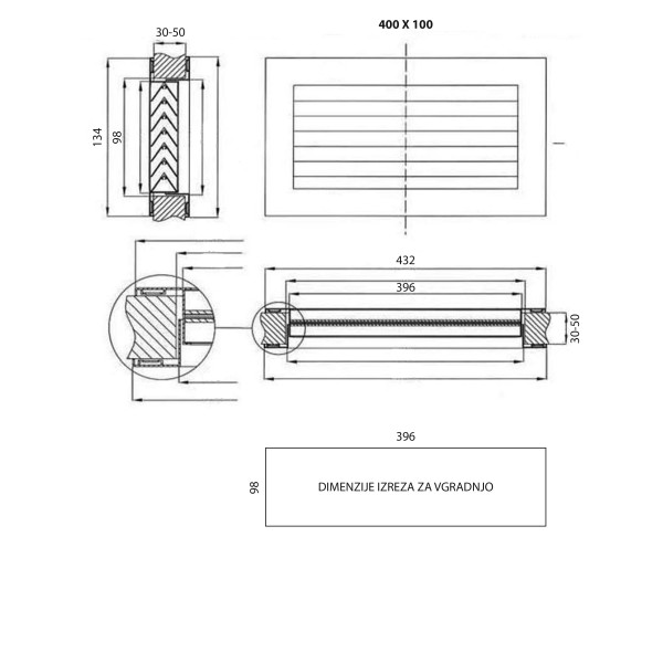 LÜFTUNGSGITTER TEHMAX 400x100 ALU ELOX