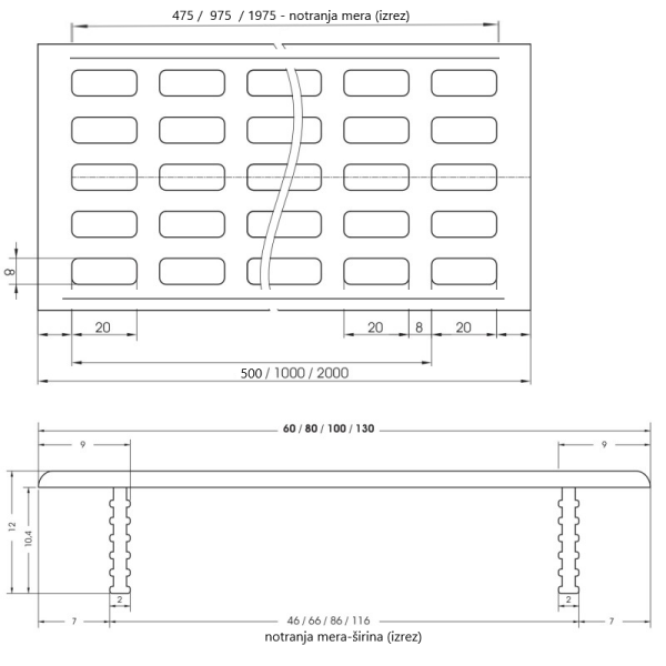 LÜFTUNGSGITTER 60/500 GRAU TEHMAX