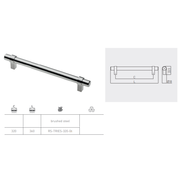 ROČAJI ZA POHIŠTVO TRIEST 320MM KOVINSKI