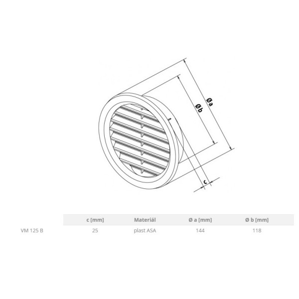 ZRAČNIK FI 144 MM BELI/RJAVI Z MREŽO