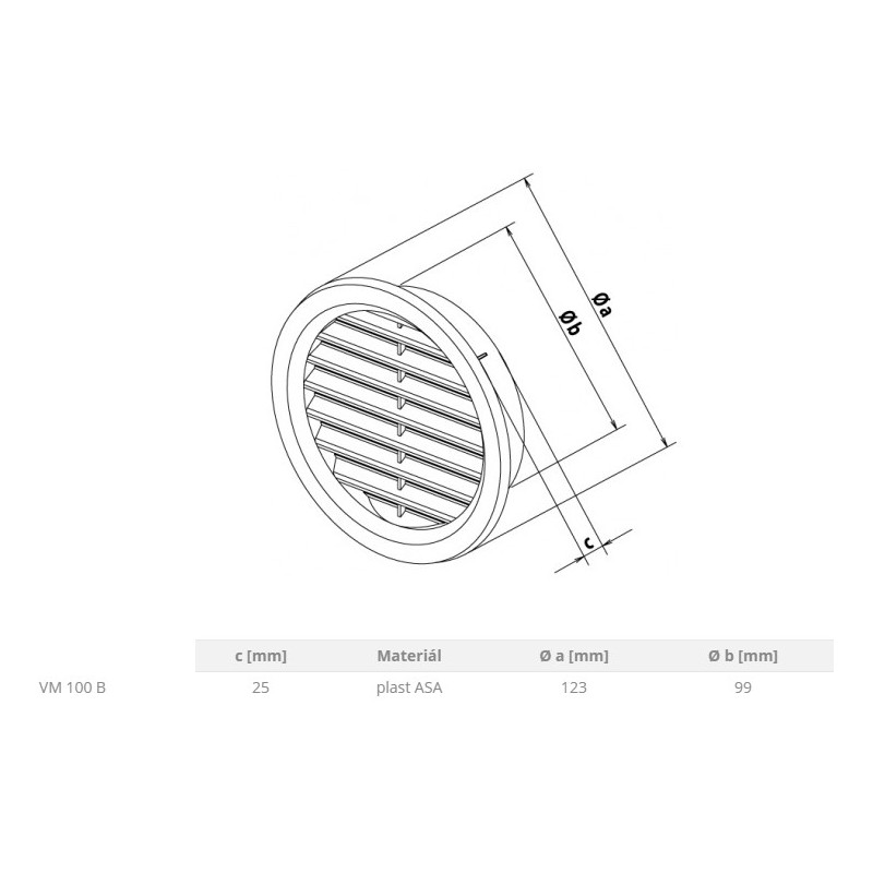 ZRAČNIK FI 123 MM BELI/RJAVI Z MREŽO